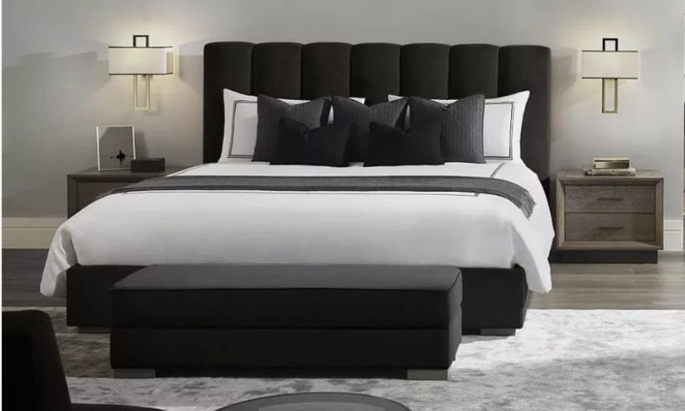 Luxury Bedroom Design White Black Headboard Minimal